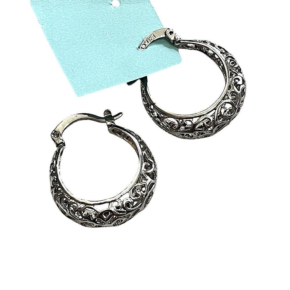🌴 Filigree Hoop Earrings | Silver Tone